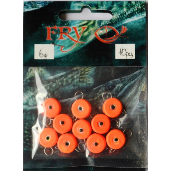 Грузило ушастый для рыбалки, таблетка (эксцентрик) цвет Silvereyes Orange, 10шт в уп., вес 6г